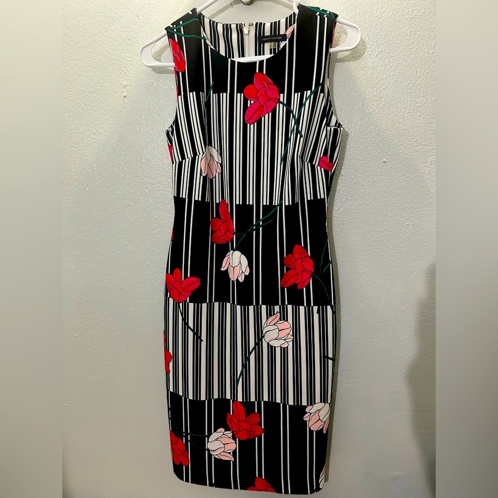 Size 4, black with floral print dress from TOMMY HILFIGER